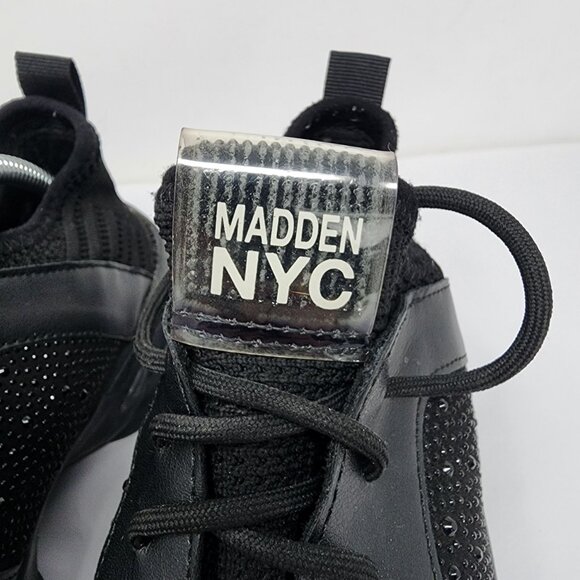 Madden NYC Womens Size 9 Black Rhinestone Mesh Lace Up Fashion Sneakers - Picture 5 of 11